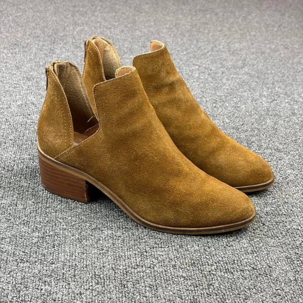 Women's Steve Madden Brown Leather‎ Heel Pull On Back Zip Booties Boots Size 7.5